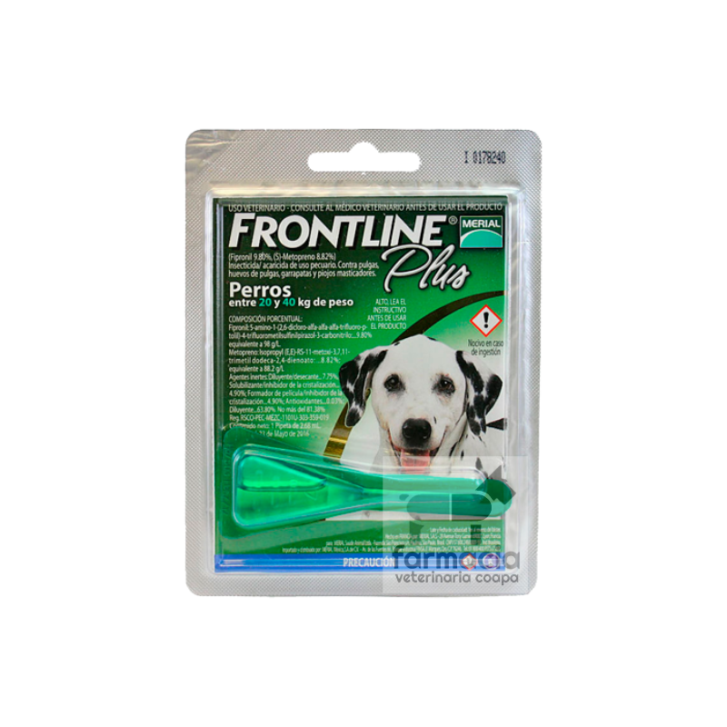 Frontline plus perros 20 a 40 kg. LLAME PARA PREGUNTAR POR EXISTENCIAS. DE VENTA SOLO EN SUCURSAL