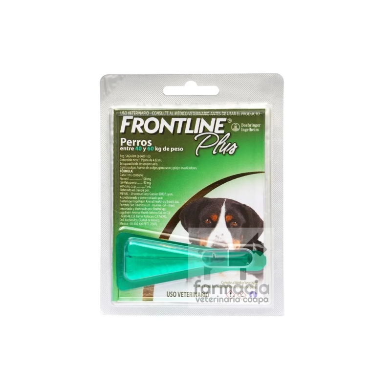 Frontline plus perros 40 a 60 kg. LLAME PARA PREGUNTAR POR EXISTENCIAS. DE VENTA SOLO EN SUCURSAL