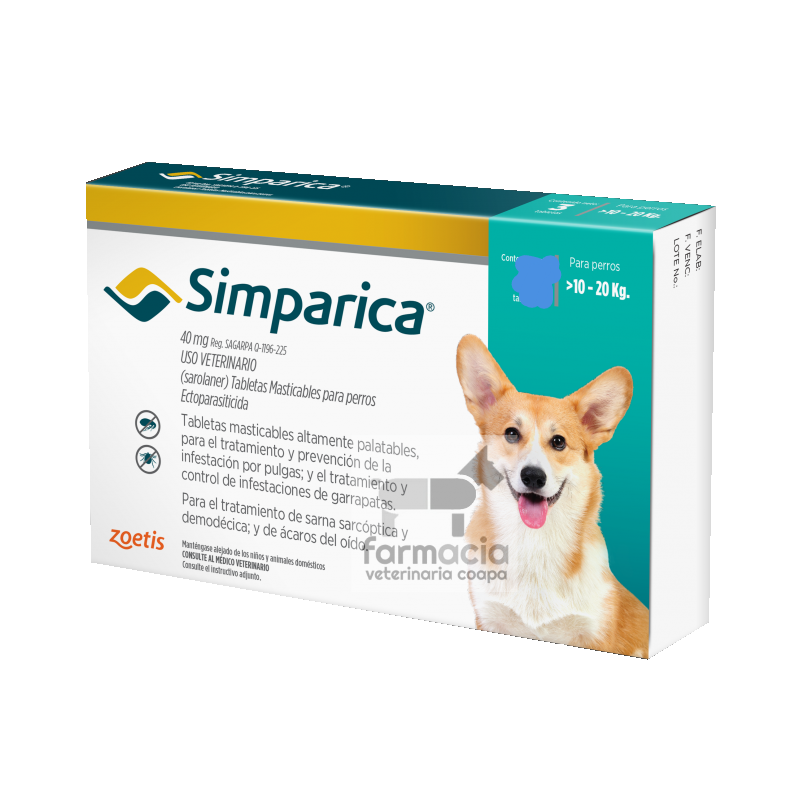 Simparica perros 10 - 20 kg UNA TABLET